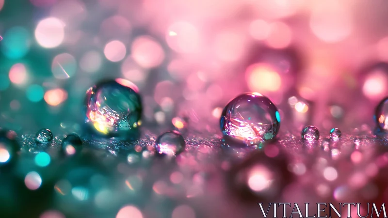 Sparkling rainbow droplets glowing in dreamy pastel light.