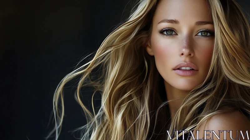 Close-up portrait of woman with long blonde hair.