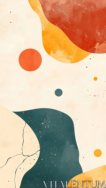 Organic color fields with textured speckling on neutral ground