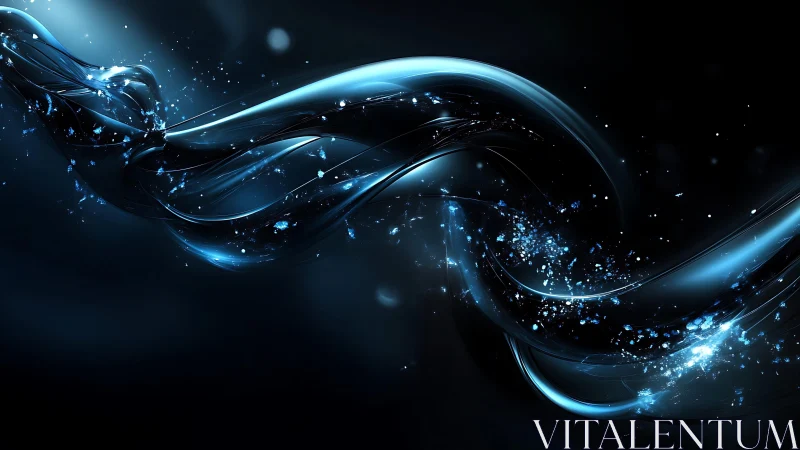 Abstract blue energy waves with sparkles on dark background.