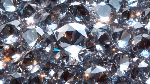 Sparkling Close-Up of Brilliant Cut Diamonds in Hyperrealistic Style.