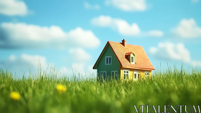 Tiny meadow cottage basks under storybook summer skies