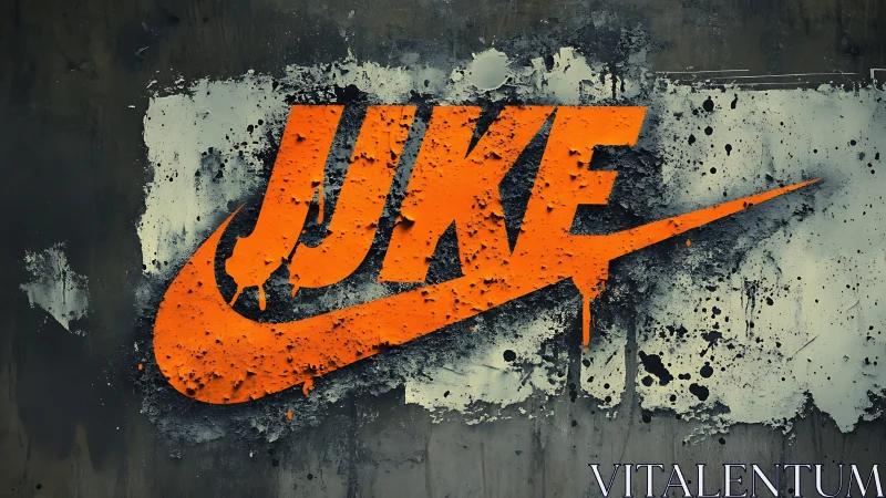 Urban orange swoosh logo bursts across grungy grey wall