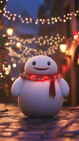 Spherical holiday mascot with festive bokeh illumination field.