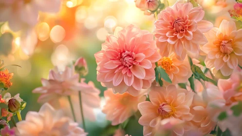 Dahlia Garden Study: Soft-Focus Floral Array with Luminous Bokeh