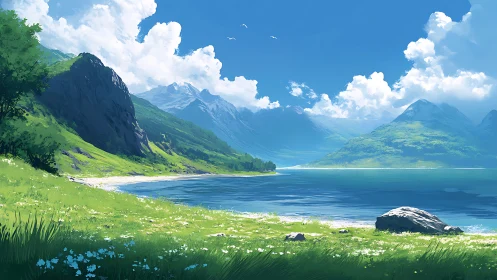 Sunlit mountains lean into a lake of whispered turquoise