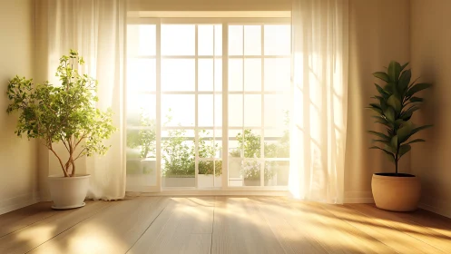Soft morning sunlight turns a quiet plant corner into poetry