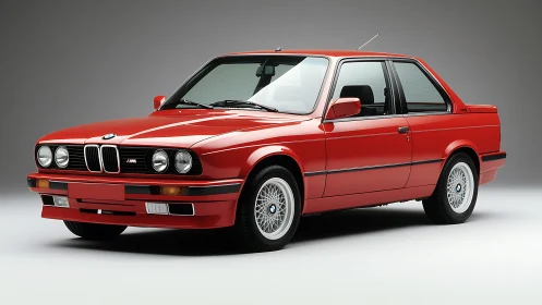 Crimson classic coupe pauses mid-prowl under studio lights