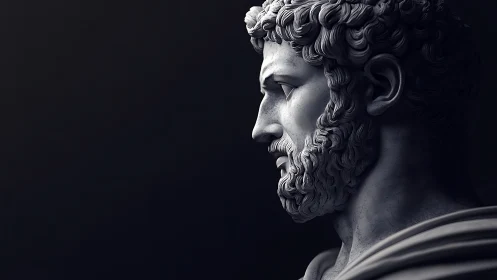 Thoughtful marble profile of a classical bearded figure.