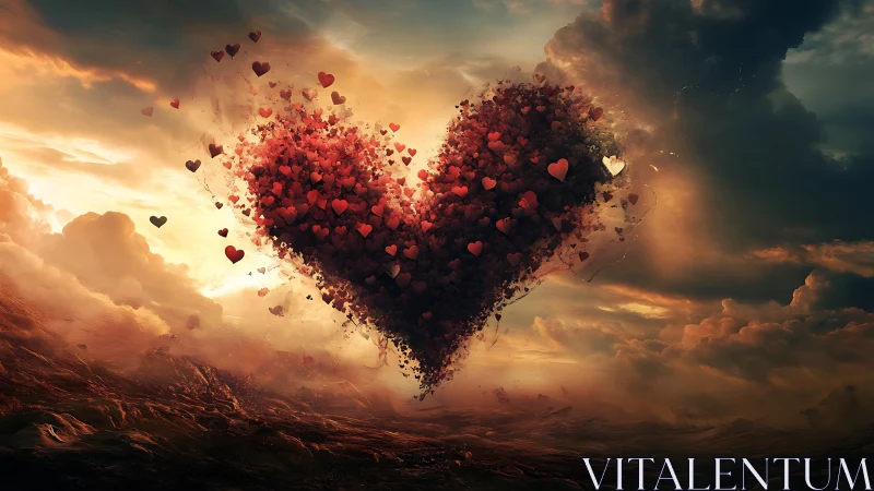 Cosmic Heart Erupts with Love Through Golden Skies