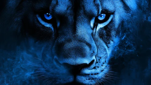 Blue-toned Feline Portrait with Luminescent Eyes