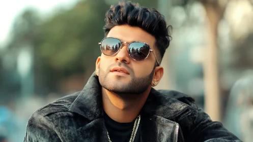 City-cool portrait of stylish man in mirrored aviator shades.