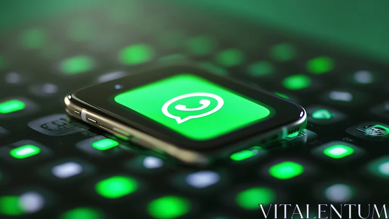 Smartphone with messaging app icon on illuminated surface.