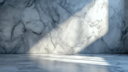 Sunlit marble room interior with strong diagonal shadows.