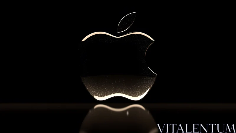 Glossy Apple Logo in Minimalist Dark 3D Style with Reflection.