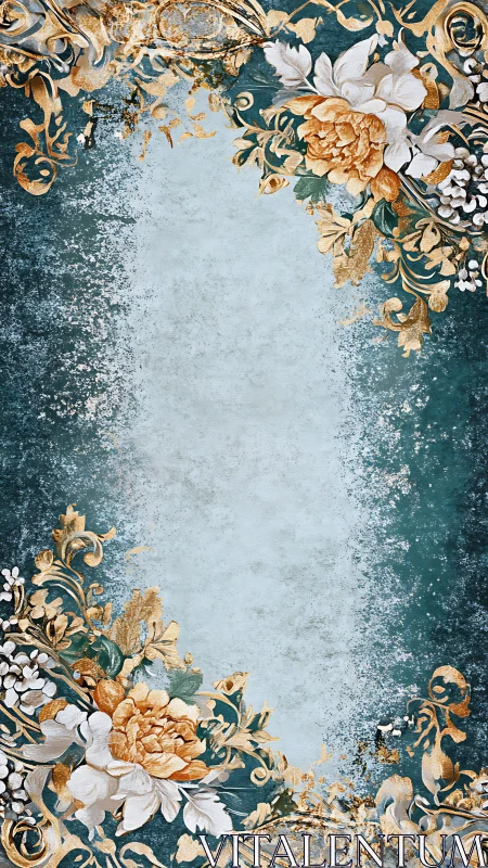 Vintage teal frame with golden florals and dreamy patina.