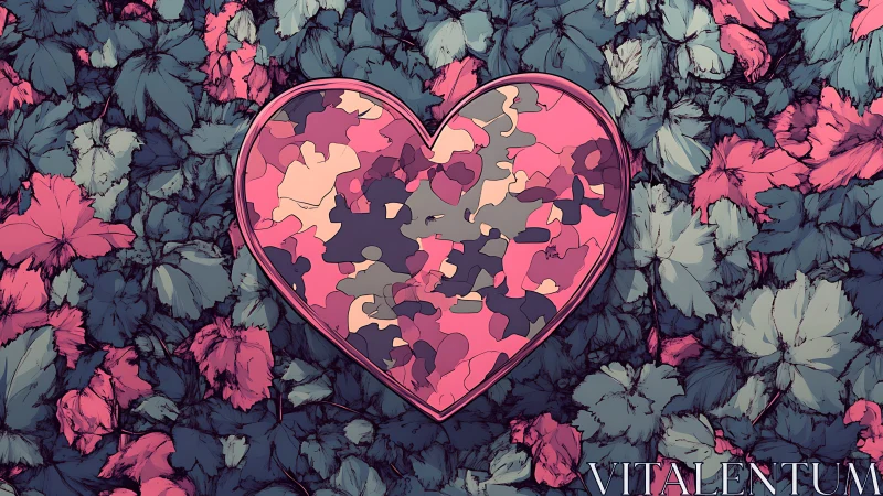 Heart Puzzle Neon Glow Over Floral Field.