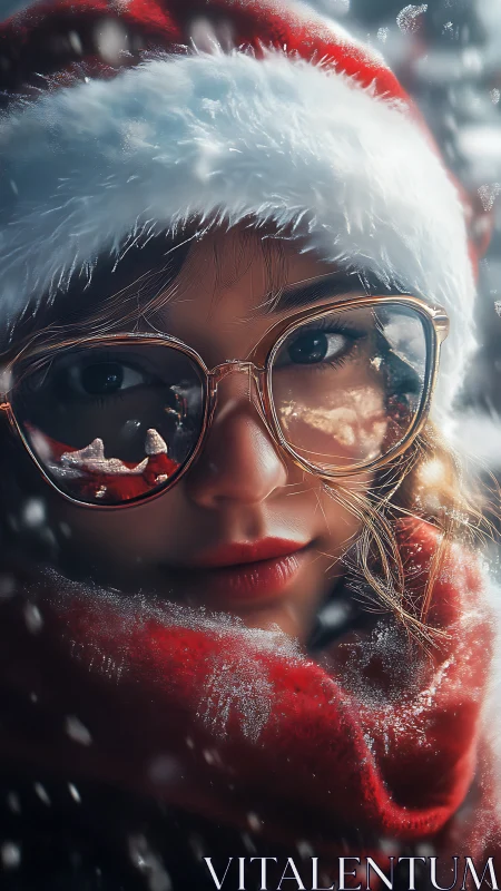 Winter portrait with Santa hat and frosted red scarf.