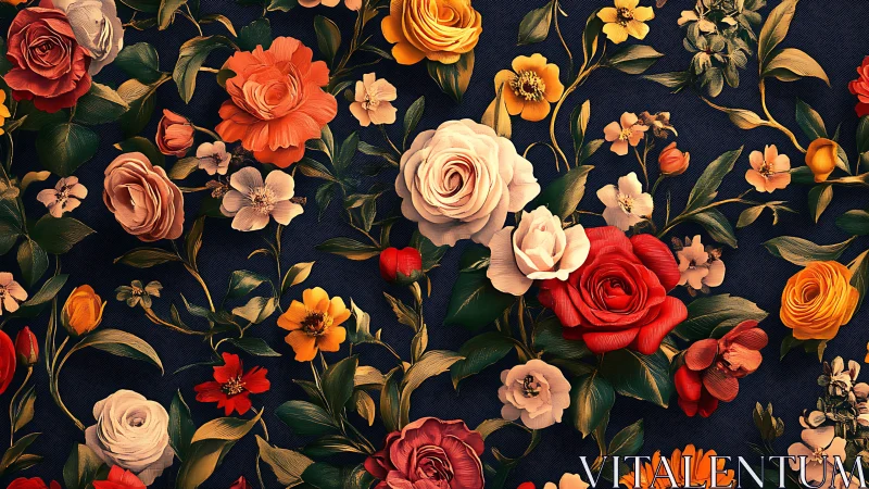 Botanical Symphony: Roses, Dahlias, and Gold Leaf Dance