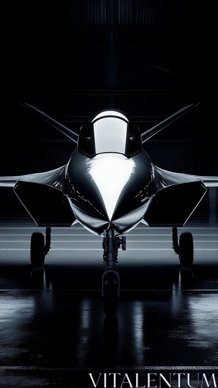 Sleek futuristic jet waits in the shadows for its next mission