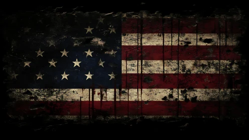 Distressed grunge United States flag with darkened edges.