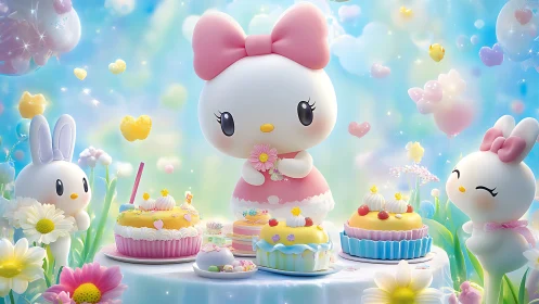 Adorable Birthday Celebration with Sweet Cartoon Characters.