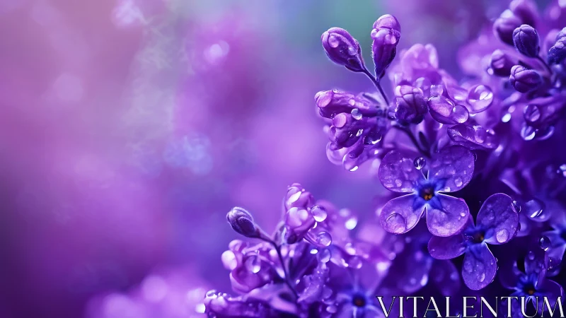 Purple Lilac Flowers with Dew Drops