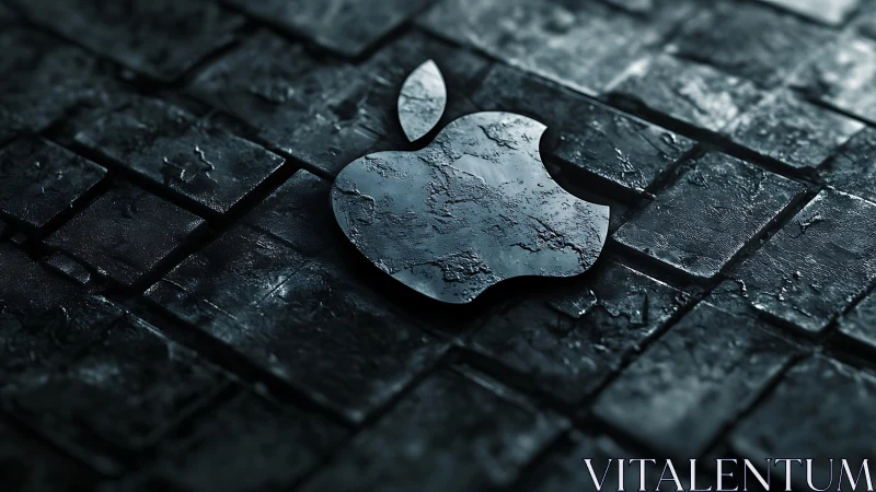 Apple Logo Rests on Textured Dark Brick Surface