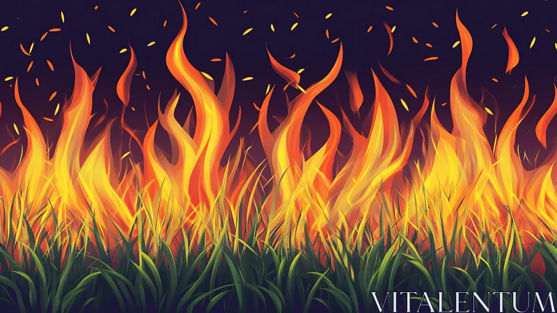 Wildfire Engulfing Grassland at Dusk.