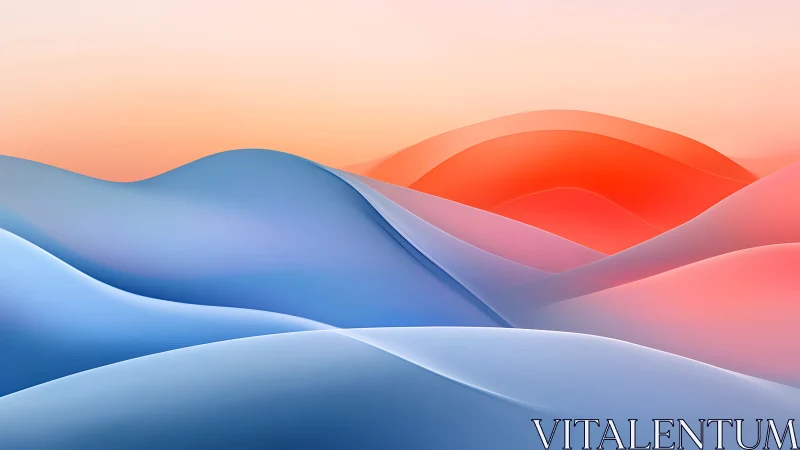 Gradient dunes form smooth blue and red abstract landscape