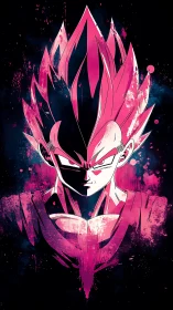 Chromatic Saiyan portrait with bilateral neon ink symmetry.