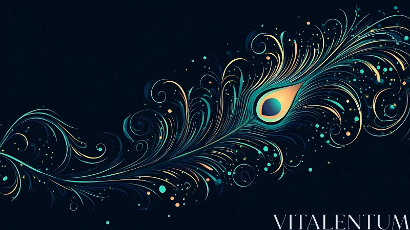 Digital peacock feather scroll in luminous vector arabesque.