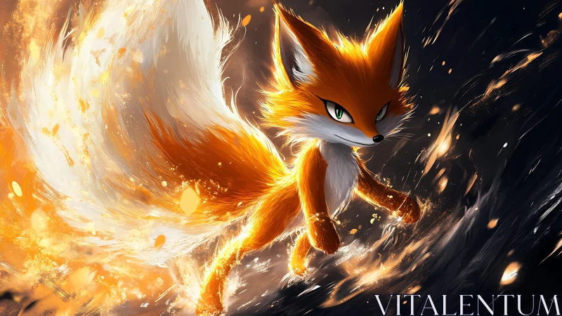 Dynamic vulpine spirit rendered with high-energy particle effects