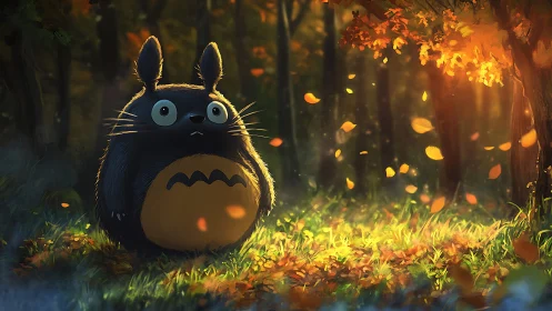 Autumn forest creature under volumetric backlit foliage glow.