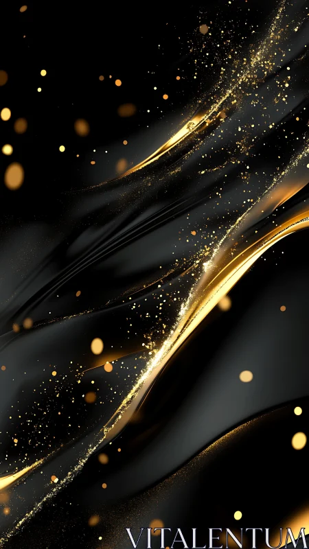 Liquid gold ribbons glide through midnight velvet space