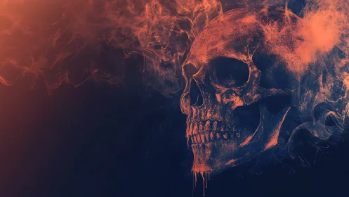 Smoldering phantom skull blooms from embers and midnight mist