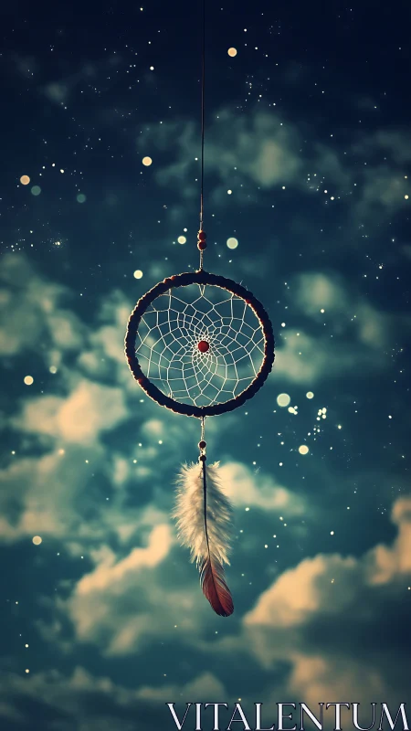 Dreamcatcher drifts in a starry, teal night sky softly.