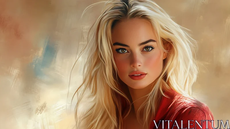 Hyperreal digital portrait of blonde woman in warm diffuse light