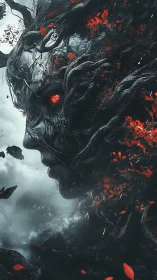 Surreal arboreal entity portrait with ember-lit organic visage.