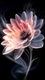 Translucent digital flower rendered with luminous volumetric light