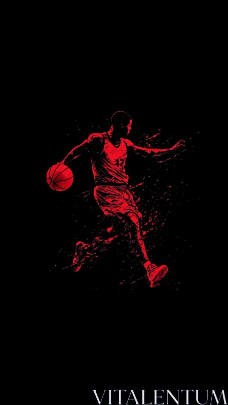 Silhouette of basketball player in motion on black background.