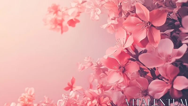 Pink Flowering Branches Against Soft Pink Background.