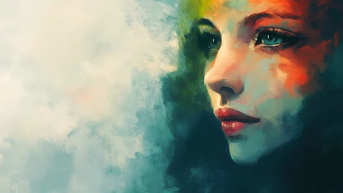 Digital painting portrait with atmospheric negative space balance.