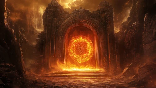 Ancient Temple Portal Blazes with Mystical Cosmic Energy