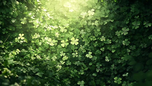 Sunlit clover hollow where quiet forest luck unfolds.