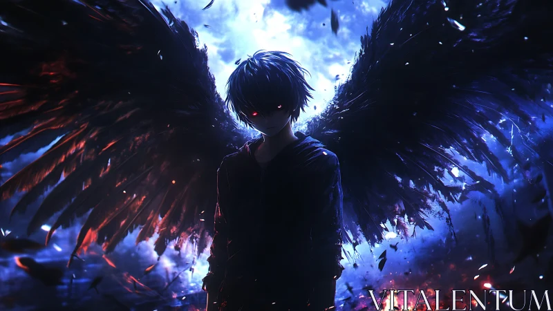 Nocturnal winged entity in high-contrast chromatic flare field.