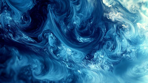 Blue swirling abstract fluid forms create dynamic motion