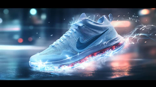 Electric blue running shoe glows with fast urban energy