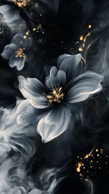 Luminous ethereal blooms drift through swirling dark mist.