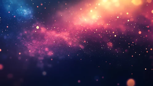 Glowing cosmic dust cloud in dreamy pink and gold light.